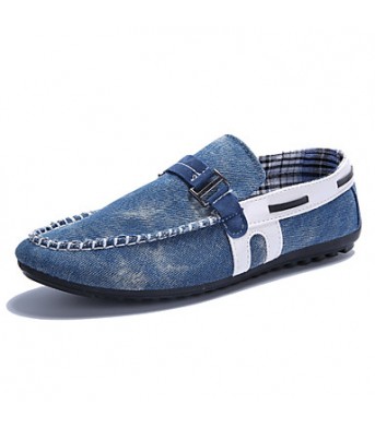 Men's Shoes Denim Casual Boat Shoes Casual Flat Heel Slip-on Black / Blue  