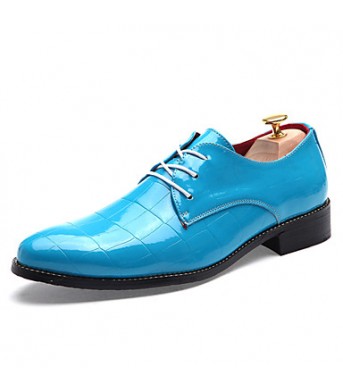 Men's Shoes Patent Leather Casual Oxfords Casual Low Heel Lace-up Black / Blue / Red  