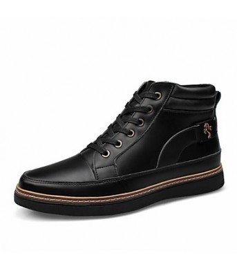 Shoes Leather Casual Boots Casual Flat Heel Lace-up Black / Brown  