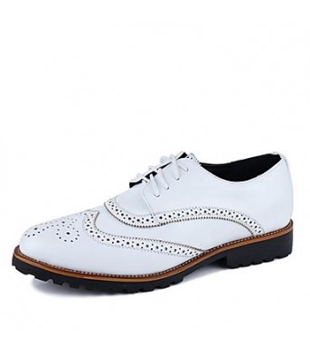 Men's Shoes Leather Casual Oxfords Casual Flat Heel Lace-up Black / Brown / White  